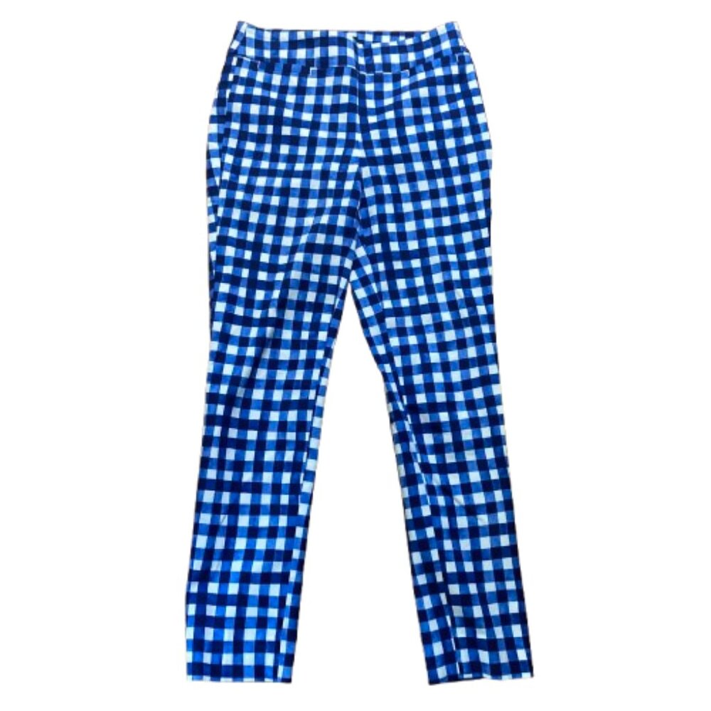 Talbots Chatham Slim Ankle Pants, Blue and White Cotton Gingham Pockets, size 2 - Picture 2 of 10
